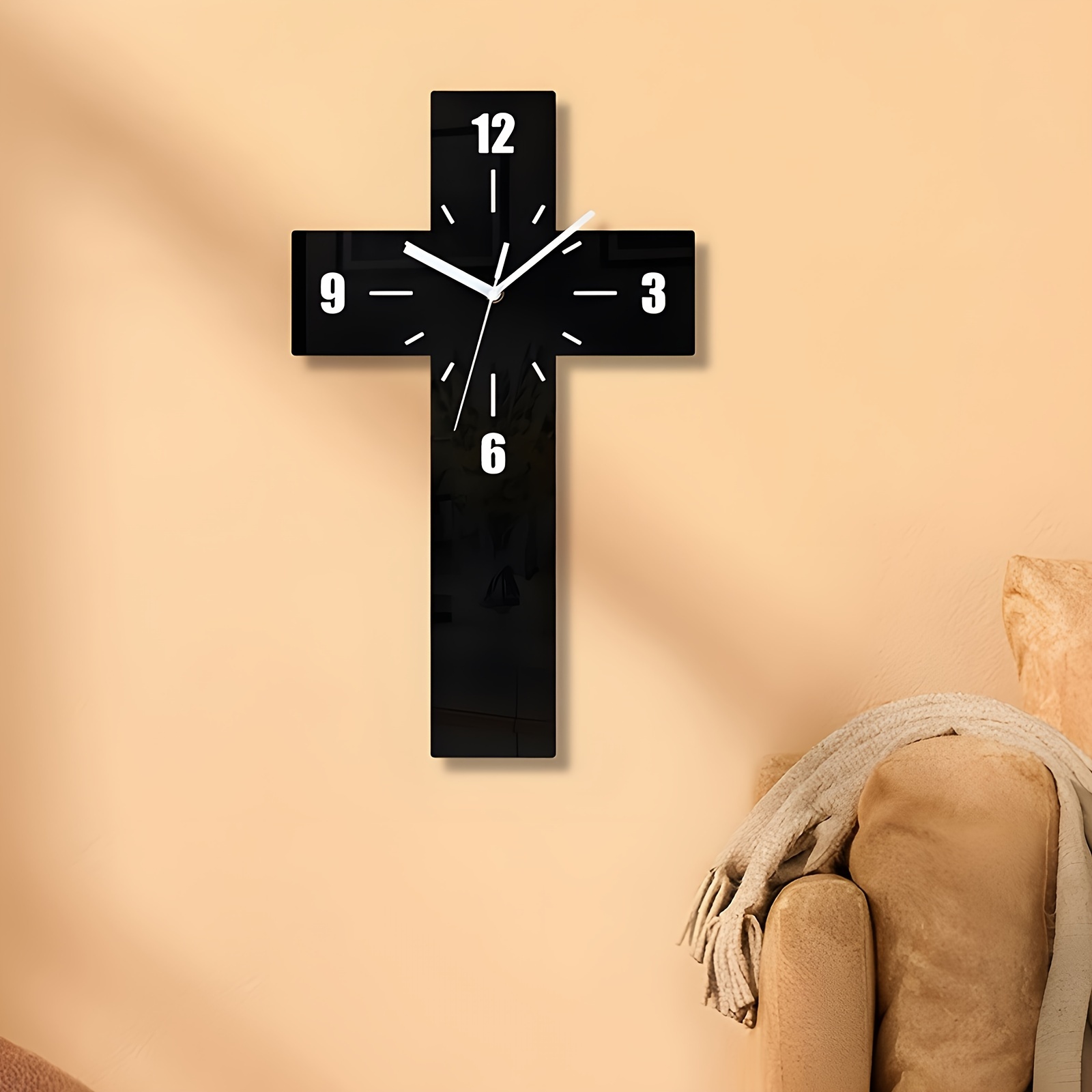Silent Acrylic Cross Wall Clock - Unique Home & Room Decor, Perfect Gift for Holidays & Special Occasions (Battery Not Included)