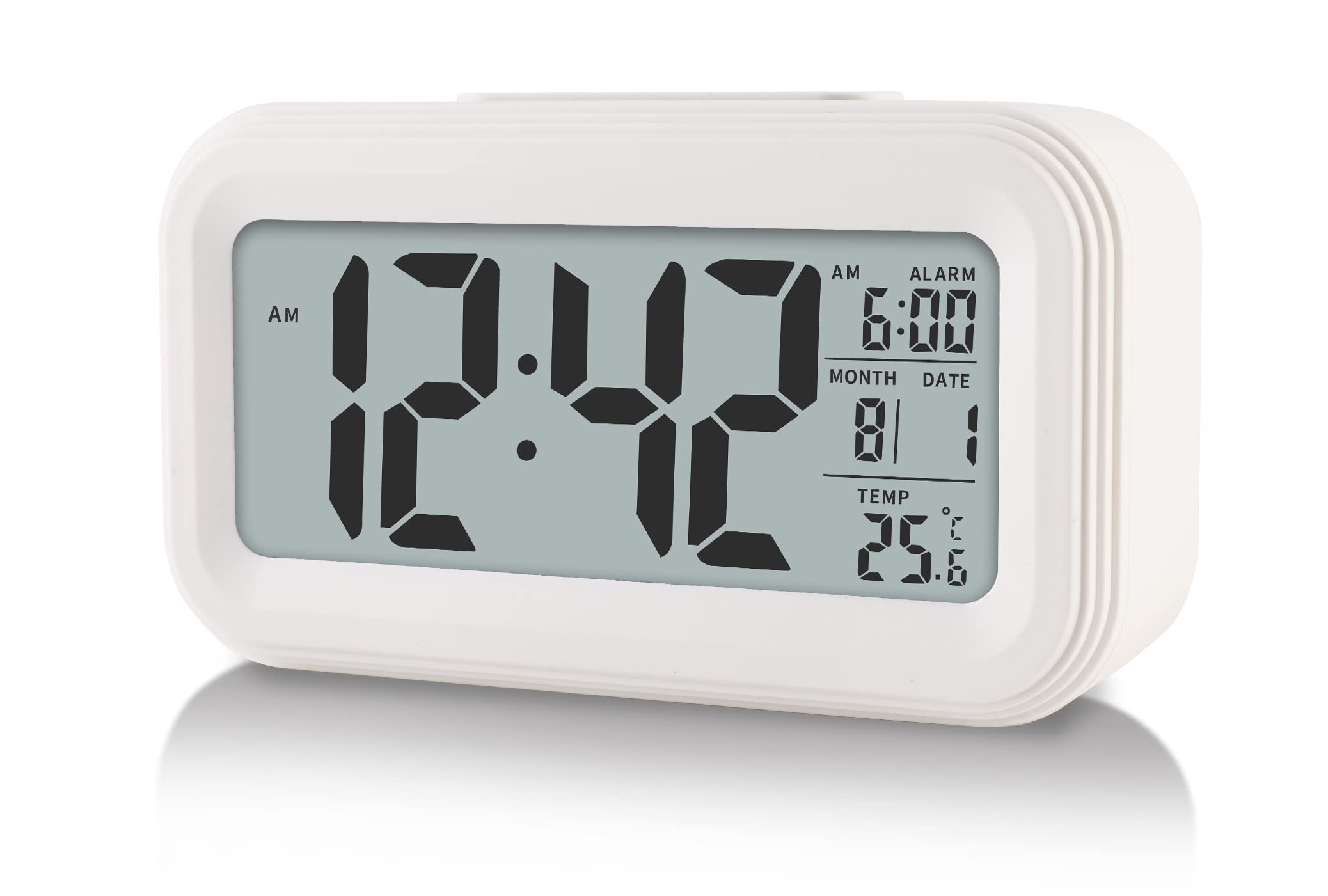 Digital Alarm Clock with Indoor Temperature, Battery Operated,Snooze Model,12/24H Display for Bedrooms Heavy Sleepers Kids Travel Bathroom Desk Smart Clock
